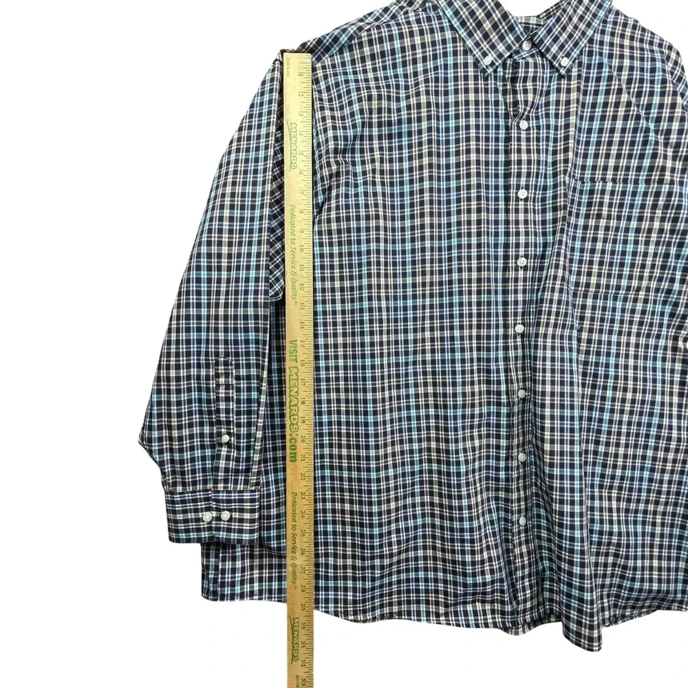 Oak Hill Button Front Shirt Mens 4XL Blue Plaid Cool Dry Long Sleeve